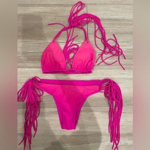 MIKOH Swimwear Neon Pink Bikini Top Size Medium & Bottoms Size Small